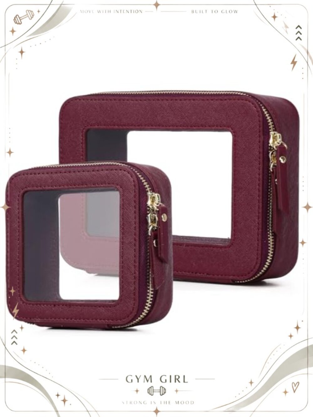 Clear Makeup Bag Set Waterproof Faux Leather Travel Cosmetic Organizer